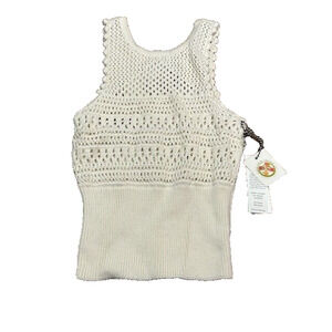 St. Roche Marilyn Tank Top Crochet Open Knit Racerback Sleeveless Natural XS NEW